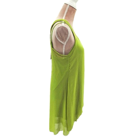 Vibrant Green Sheer Silk Layered Sleeveless High Low Lace Trim Dress - Picture 1 of 9